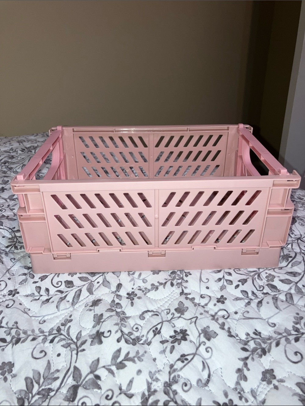 Foldable Pink Plastic Storage Crate - Versatile Home Organizer